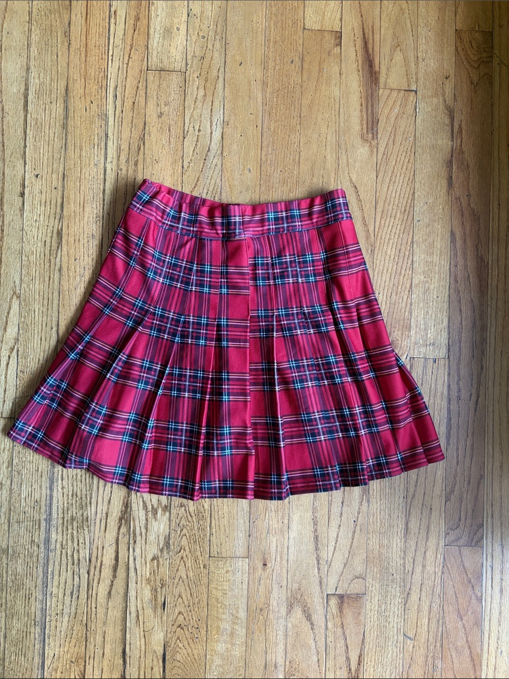 Red Plaid Pleated Skirt - Women's